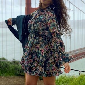 H&M Black Floral Ruffle Mini Dress